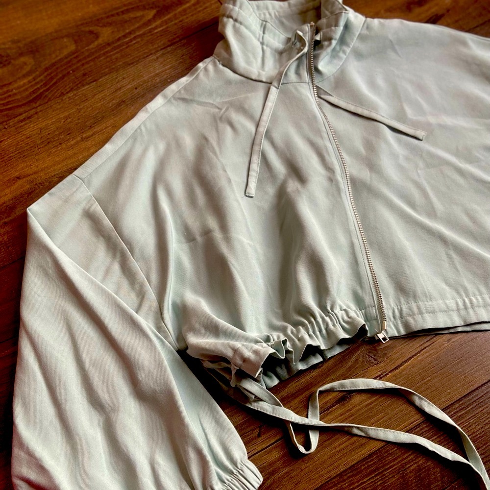 Drawstring Zip-through Cropped Jacket